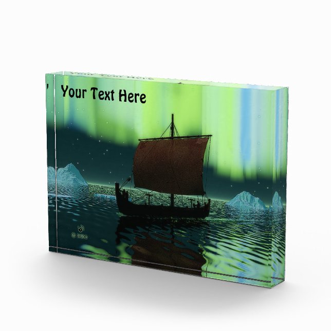 Bloc Photo Viking Navire Et Lumières Du Nord (Droite)