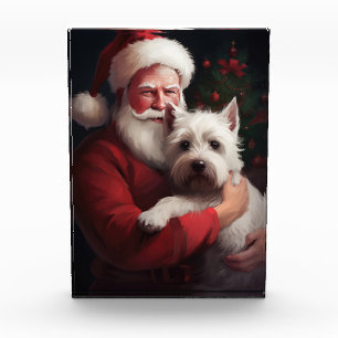 Bloc Photo West Highland White Terrier Santa Claus Noël
