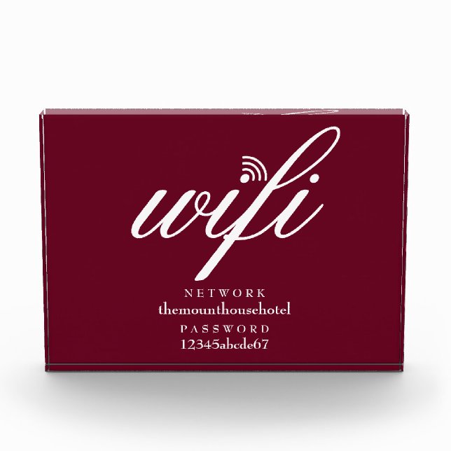 Bloc Photo Wifi Network and Password Sign Burgundy Red (Devant)