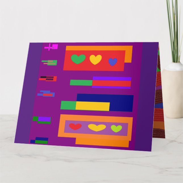 Block art colours front inside hearts greetings card (Front)