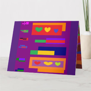 Block art colours front inside hearts greetings card
