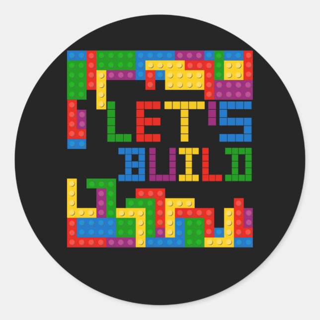 Block Brick Building Let's Build Master Builder Pu Classic Round Sticker (Front)