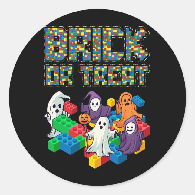 Block Building Halloween Brick Or Treat Kids Maste Classic Round Sticker (Front)