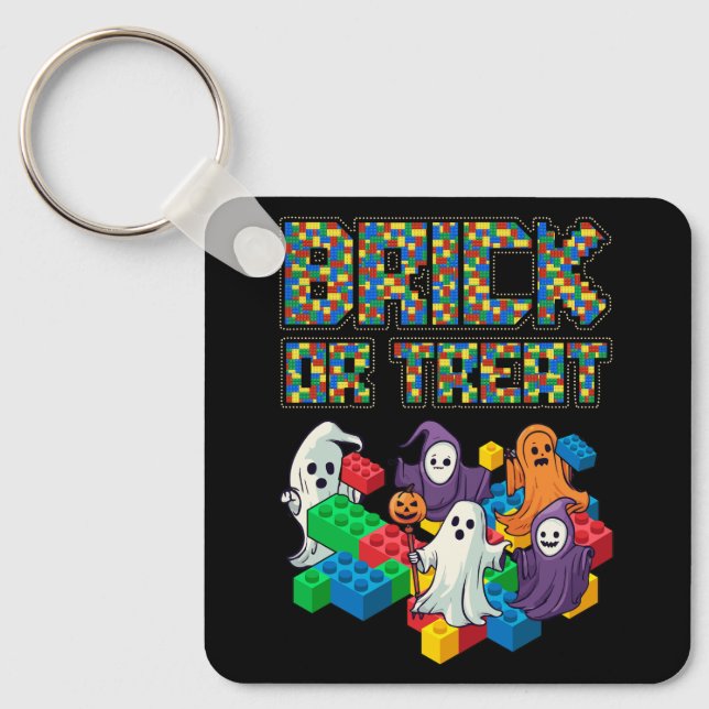 Block Building Halloween Brick Or Treat Kids Maste Keychain (Front)