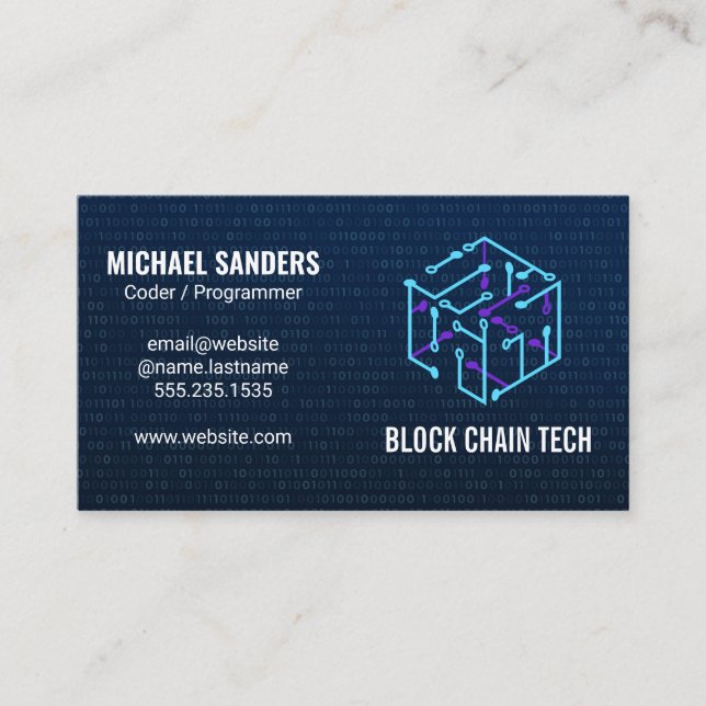 Block Chain Tech Logo | Binary Code Business Card (Front)