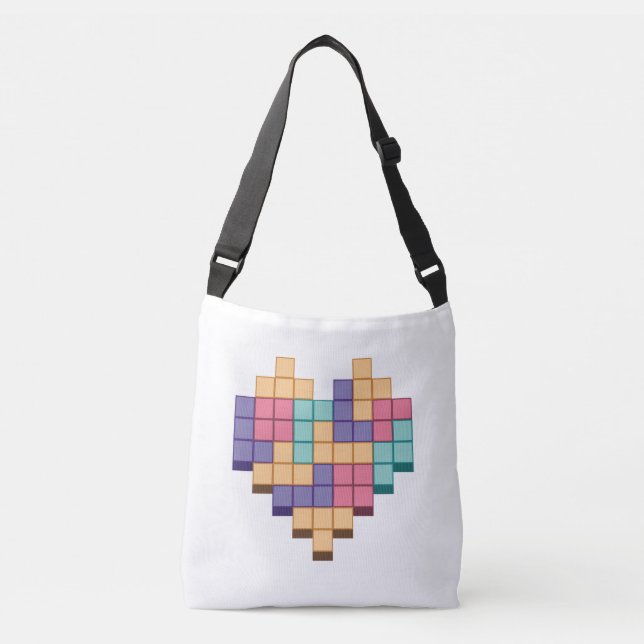 Block Game Heart Retro Style Crossbody Bag (Front)