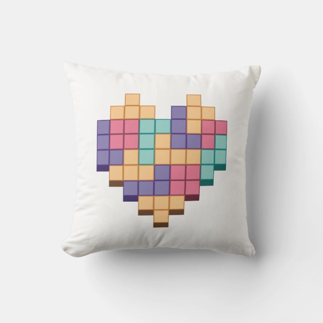 Block Game Heart Retro Style Throw Pillow (Front)