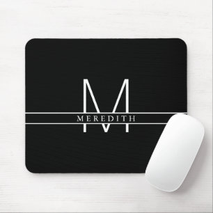 Block Initial Split Monogram, Personalized Black Mouse Pad