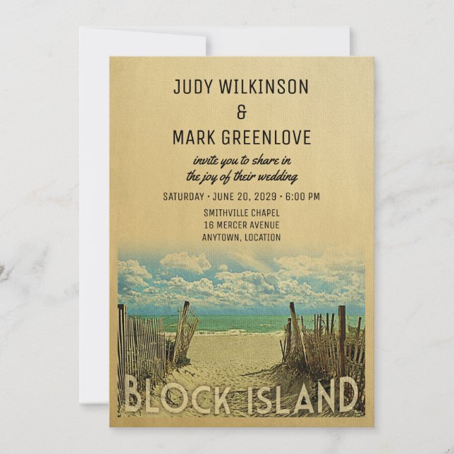 Block Island Beach Vintage Wedding Invitation (Devant)