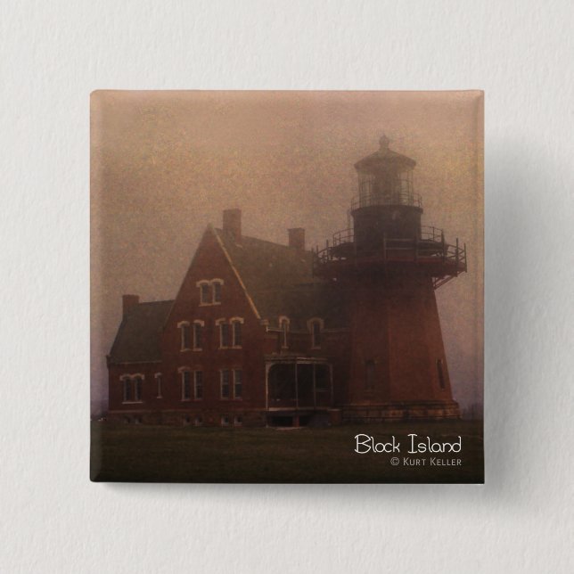 Block Island Lighthouse 2 Inch Square Button (Front)