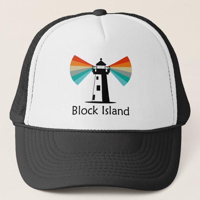 Block Island Lighthouse Rainbow Trucker Hat (Front)