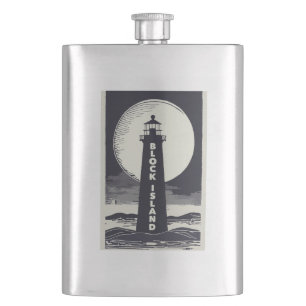 Block Island Lighthouse Rhode Island Moon Hip Flask