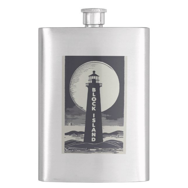 Block Island Lighthouse Rhode Island Moon Hip Flask (Front)