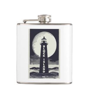 Block Island Lighthouse Rhode Island Moon Hip Flask