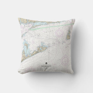 Block Island Sound and Approaches Nautical Chart Throw Pillow