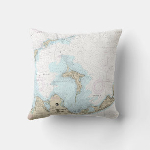 Block Island Sound and Gardiners Bay Chart Throw Pillow