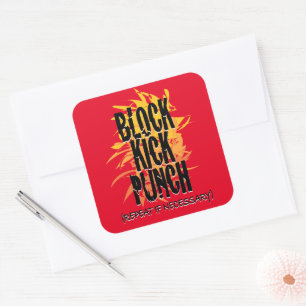 Block Kick Punch Fire Gfx Red Square Sticker