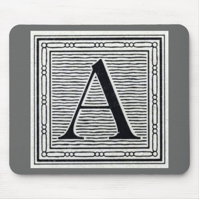 Block Letter "A" Woodcut Woodblock Initial Mouse Pad (Front)