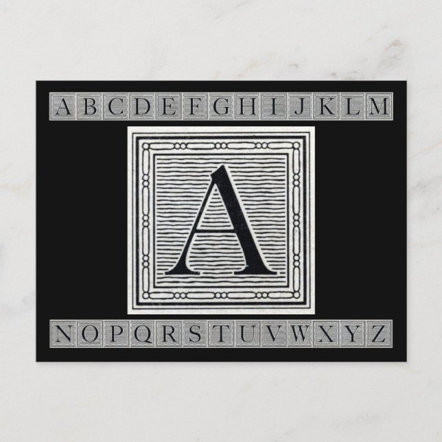 Block Letter "A" Woodcut Woodblock Initial Postcard (Front)