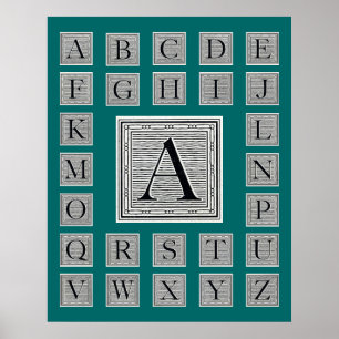 Block Letter "A" Woodcut Woodblock Initial Poster