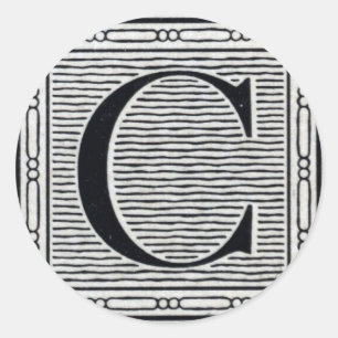 Block Letter "C" Woodcut Woodblock Inital Classic Round Sticker