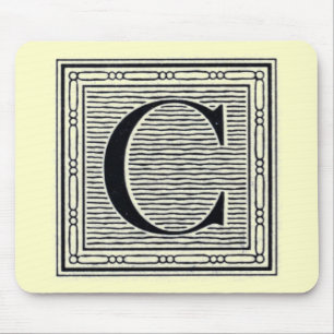 Block Letter "C" Woodcut Woodblock Inital Mouse Pad