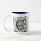 Block Letter "C" Woodcut Woodblock Inital Two-Tone Coffee Mug (Left)