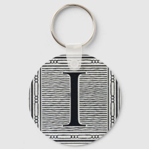 Block Letter "I" Woodcut Woodblock Inital Keychain