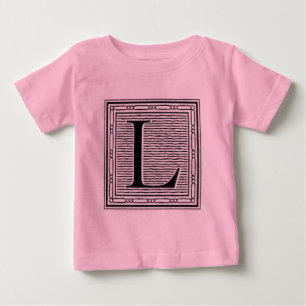 Block Letter "L" Woodcut Woodblock Inital Baby T-Shirt