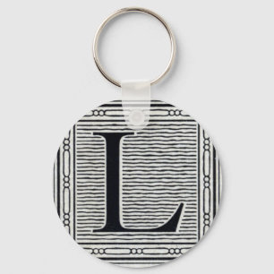 Block Letter "L" Woodcut Woodblock Inital Keychain