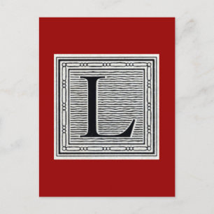 Block Letter "L" Woodcut Woodblock Inital Postcard