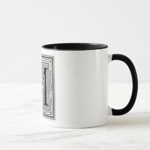 Block Letter "M" Woodcut Woodblock Inital Mug