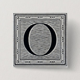Block Letter "O" Woodcut Woodblock Inital 2 Inch Square Button