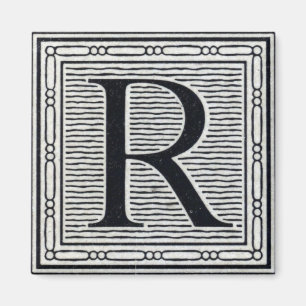 Block Letter "R" Woodcut Woodblock Inital Magnet