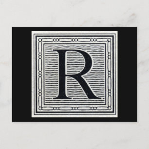 Block Letter "R" Woodcut Woodblock Inital Postcard