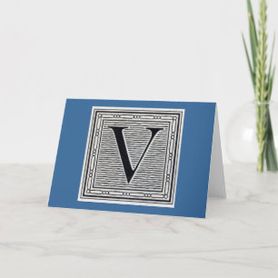 Block Letter "V" Woodcut Woodblock Inital Note Card
