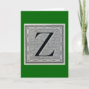 Block Letter "Z" Woodcut Woodblock Inital Note Card