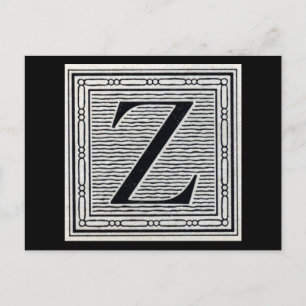 Block Letter "Z" Woodcut Woodblock Inital Postcard