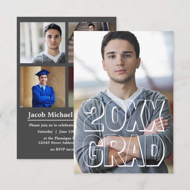 Block Letters Grey 3x5 - Graduation Announcement (Front/Back)
