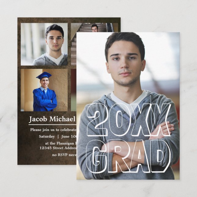 Block Letters Leather 3x5- Graduation Announcement (Front/Back)