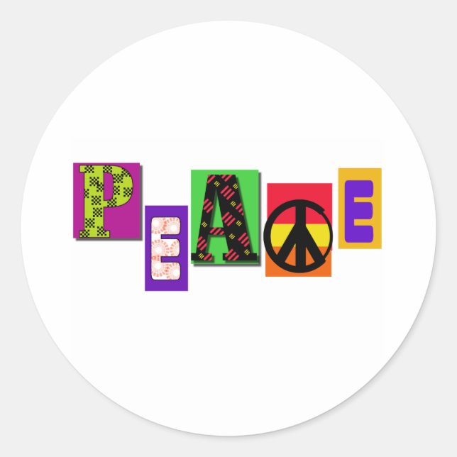 Block Letters Peace Classic Round Sticker (Front)
