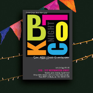 Block Night Colourful Retro Type Neighbours Party Invitation