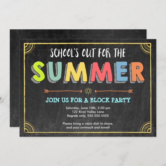 Block Party Summer Invitation-School's Out Invitation (Front/Back)