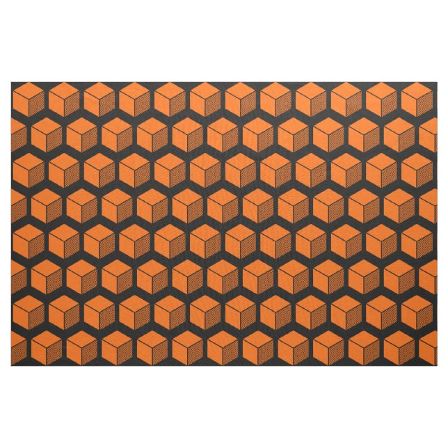 Block Pattern 02 - Orange on Black Fabric (Yard)
