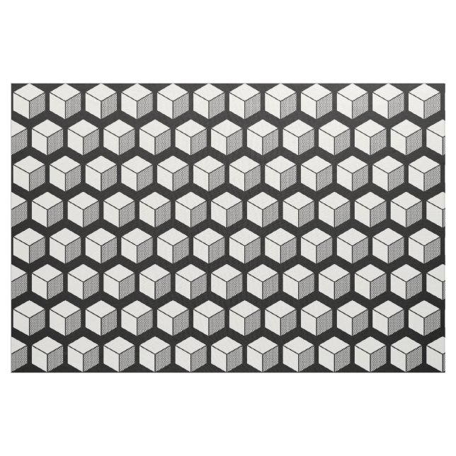 Block Pattern 02 - White on Black Fabric (Yard)
