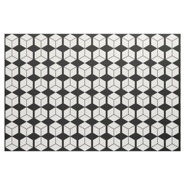 Block Pattern - White on Black Fabric (Yard)
