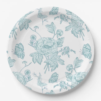 Block Print Aqua Paper Plates