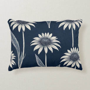 Block print blue and white Coneflower Accent Pillow