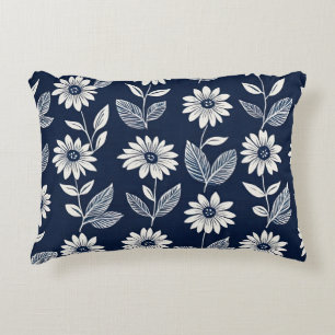 Block print  boho floral blue and white  accent pillow