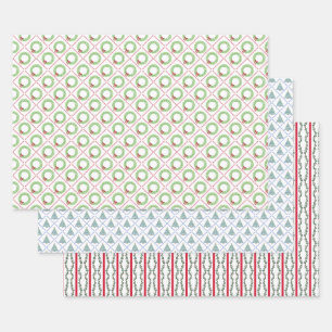Block Print Christmas  Wrapping Paper Sheet